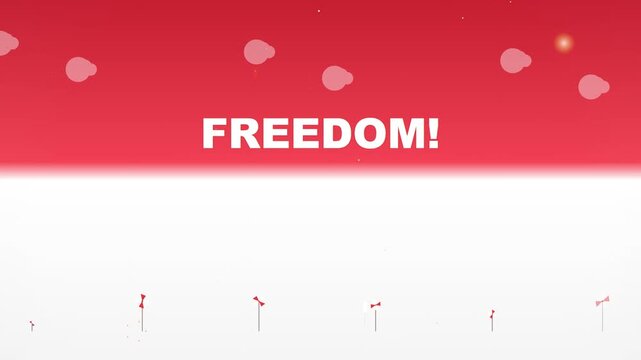 A vibrant scene of freedom with fluttering ribbons and petals floating upwards.