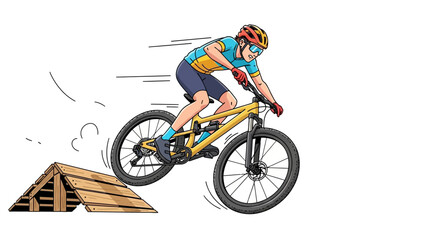Fototapeta premium Man riding mountain bike over jump.