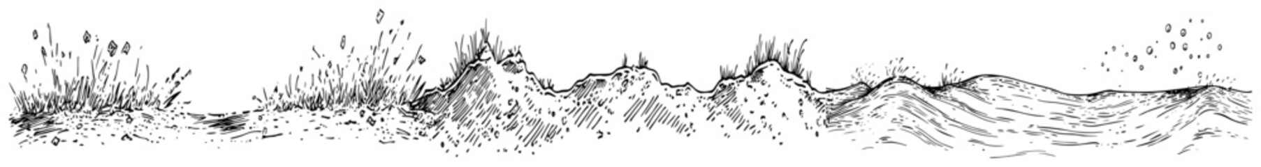 Obraz premium Stormy ocean waves and sea foam in hand drawn sketch style