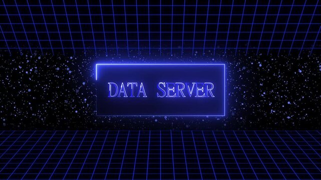 Neon data server grid background with stars. Neon data server for digital storage and technology. Digital neon data server animation for cloud.