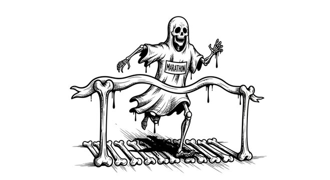 Skeleton crossing bone bridge fast.