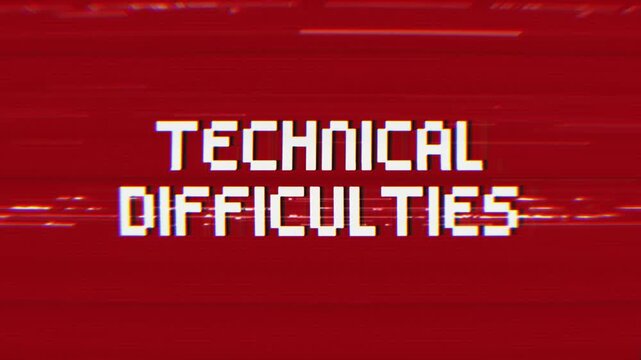 Technical Difficulties with a retro glitch and static effect. Ideal for broadcast errors, vintage themes, system failures, or transition screens.