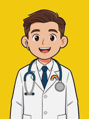 Fototapeta premium Cartoon Male Doctor Portrait With Stethoscope And Rainbow Badge