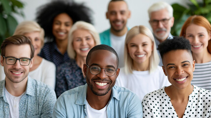 Obraz premium Close-up of a collage of happy beautiful people of different ages and nationalities, inclusive lifestyle concept, diverse age and culture photography, multigenerational diversity,