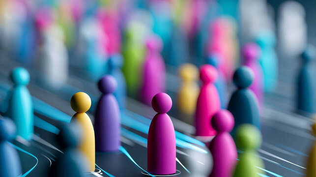 Close-up of a modern population statistics visualization showing a diverse community in banner format, demographic diversity concept, census visualization photography, global