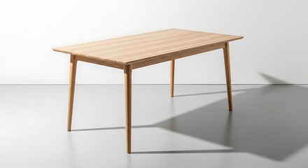 Fototapeta premium Minimalist light wooden rectangular table with four slim legs