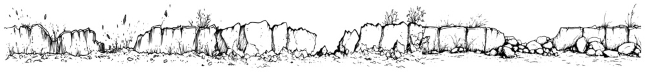 Stone wall and rocky cliff edge in hand drawn sketch style © Kaz