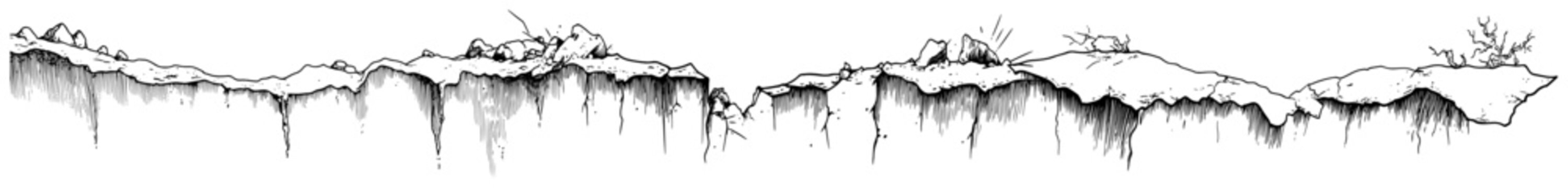 Cracked icy ground border with frozen soil layers in hand drawn style