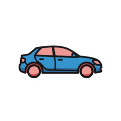 Fototapeta premium Blue Sedan Car Side View.