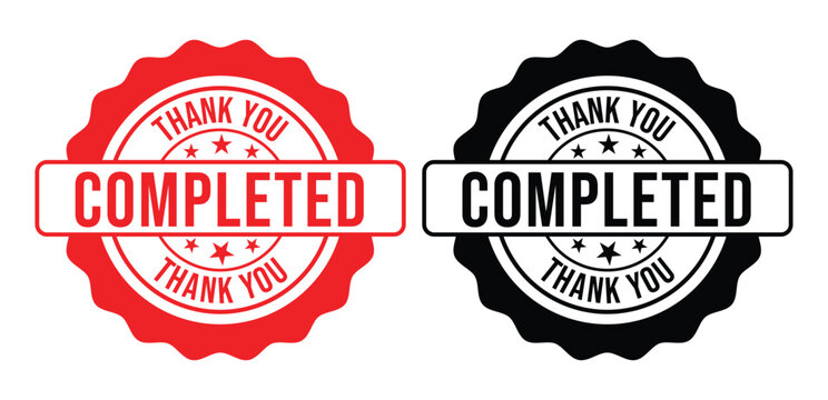 completed stamp with thank you text red and black vector illustration on white background