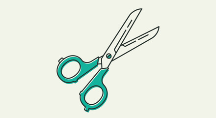 Fototapeta premium Green handled scissors cutting tool.