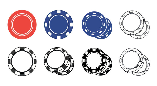 Poker Chips Set - Red, Blue, Black and White Icons for Casino Games