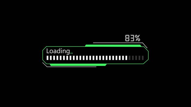 Futuristic loading bar with percentage and green progress. Futuristic loading bar for computer data download. Futuristic loading bar animation for UI.