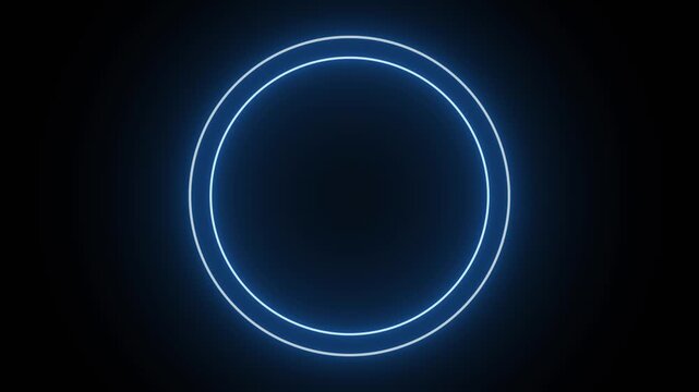 Blue neon concentric circles on black background. Blue neon circles for technology target symbol. Blue neon circles animation for HUD interface.