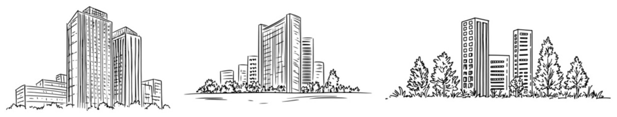 Skyscrapers and modern city high-rise buildings in vintage woodcut engraving style © Kaz
