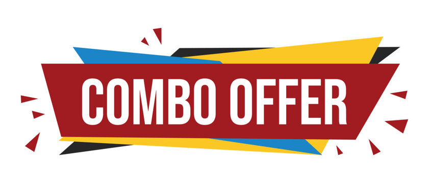 combo offer banner with colorful ribbon design on a white background