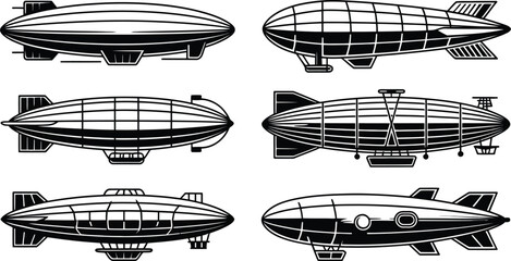 Vintage Airship and Zeppelin Silhouette Vector Collection © Ahamedpicu