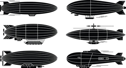 Vintage Airship and Zeppelin Silhouette Vector Collection © Ahamedpicu