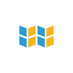Fototapeta premium Blue and yellow geometric pattern with diagonal stripes and repeating L shapes repeating shapes