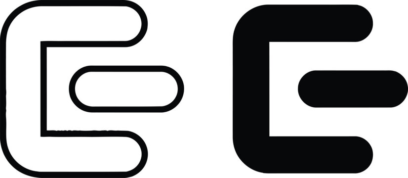 Minimalist geometric letter E shapes displayed in both solid black and bold outline stroke style