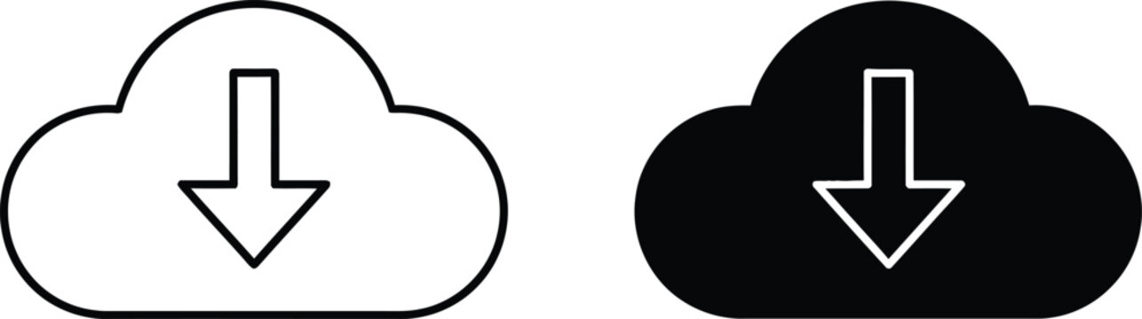 Minimalist cloud download interface icons featuring outline and solid styles for modern web application navigation menus