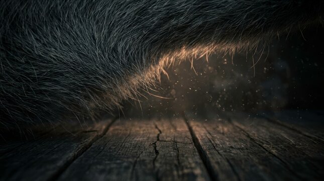 Cinematic macro shot of a wild deer mouse in a dark unhygienic environment with glowing airborne dust particles, hantavirus zoonotic disease transmission and pest infestation concept