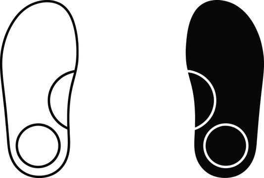 Pair of orthopedic shoe insoles showing outline and solid fill styles for medical footwear comfort analysis