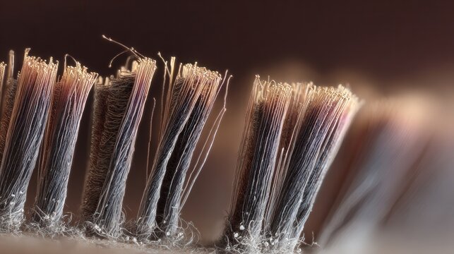 Extreme closeup micro needle patch bristles showing parallel rows of polymer filaments glistening under warm studio light, emphasis on precision tips, surface texture, and medical design, sterile