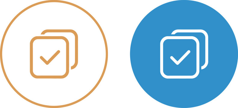 Two circular buttons featuring duplicate file icons with check marks for user interface navigation menus