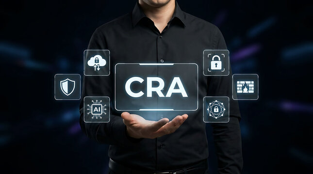 Cybersecurity Risk Assessment CRA Concept with Digital Icons and Man