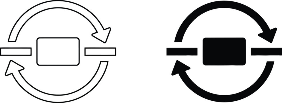 Two linear and solid circular arrow icons representing continuous process flow and data cycling operations
