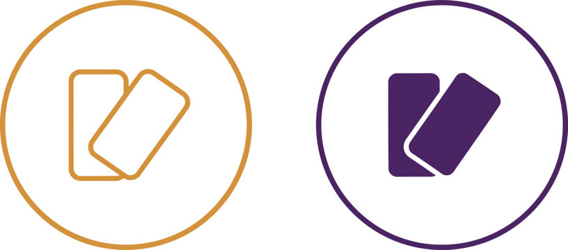 Two rectangular cards icons displayed in gold and purple circles for modern user interface navigation