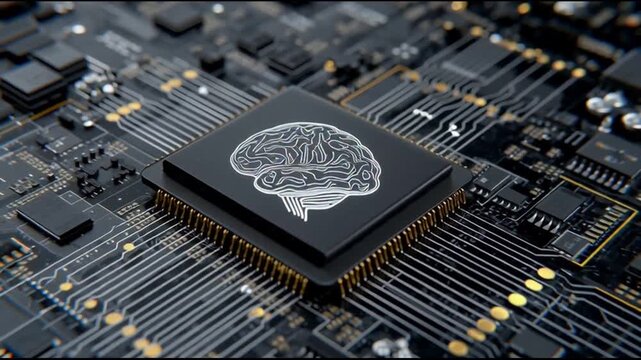 Closeup of computer microchip circuitry.