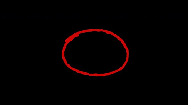 Red circle animation with rough charcoal texture appearing on black background for design.