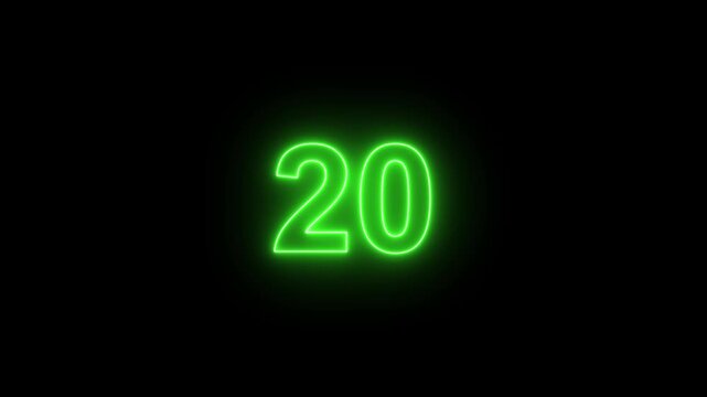 25 to 0 second modern digital countdown timer neon light style on black background, 25 seconds simple countdown timer. 25 second technology digital neon led light game timer animation