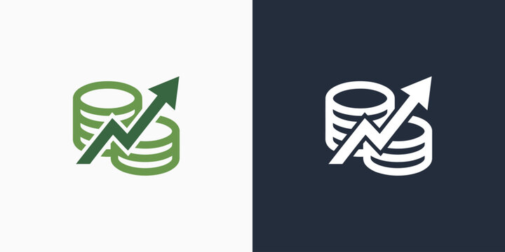 Vector logo design of stack of coins and growth arrow