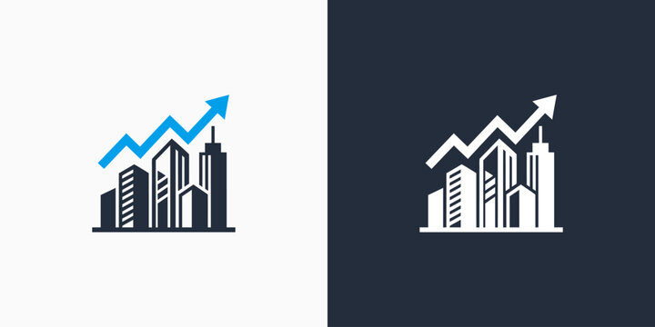 Vector logo design of building and growth arrow with modern, simple, clean and abstract style.