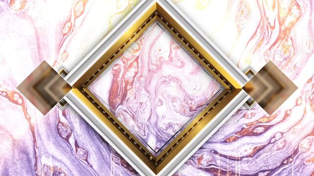 Opulent Wedding Title Sequence: Geometric Gold Frames on Fluid Purple Marble Background with Luxury Diamond Outro and Sparkling Overlays 