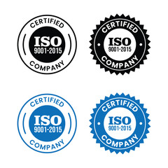 Obraz premium iso 9001 2015 certified company seals vector illustration in blue and black