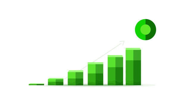 Green bar chart, growing graph, business statistics, vector infographic