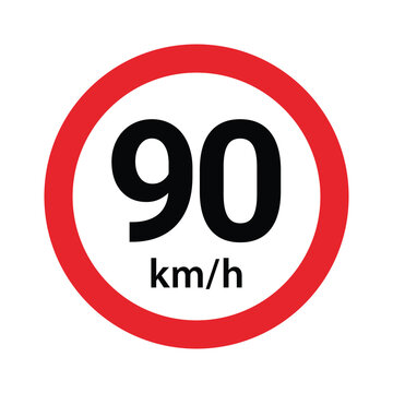 speed limit sign displaying ninety kilometers per hour on a white background