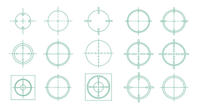 Collection of minimalist sniper scope reticles and targeting crosshair icons.