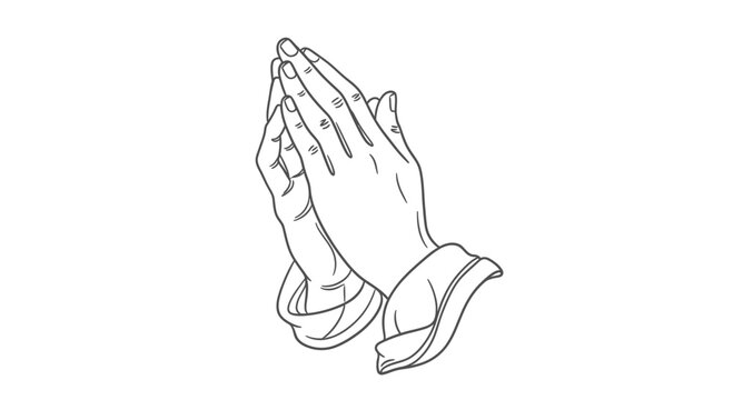 Hands praying in a line art style against white background