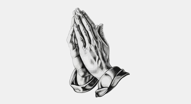 Hands praying illustration isolated against light background with copy space