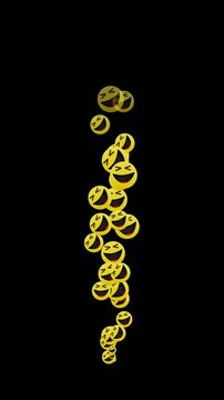 emoji face lough and smile botton alpha channel animation, flying emoticons celebration and funny vertical social media motion design element
