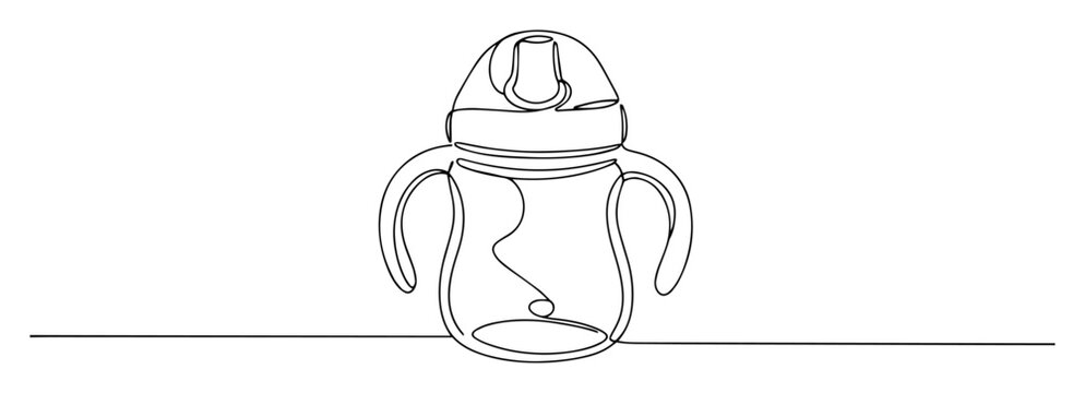 baby sippy cup line icon - minimalist vector illustration