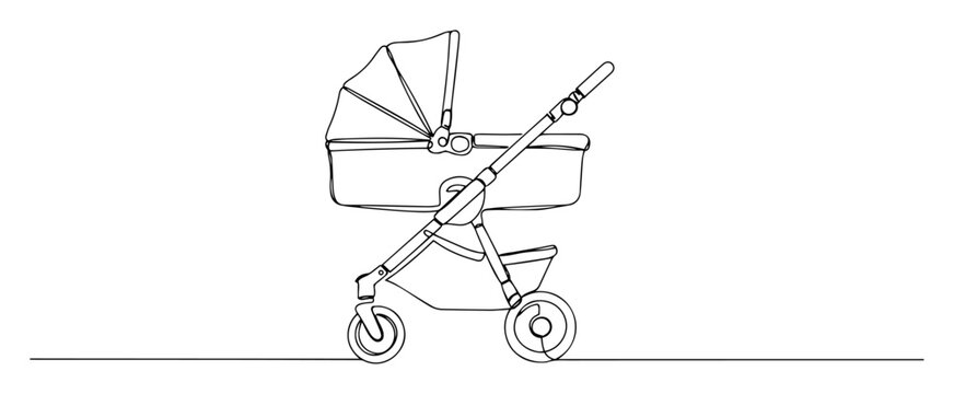 baby stroller line icon - minimalist vector illustration
