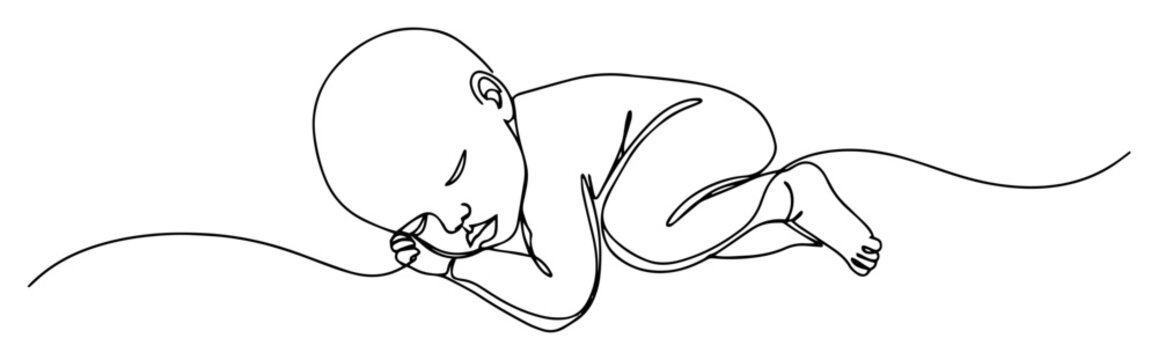 sleeping baby line icon - minimalist vector illustration