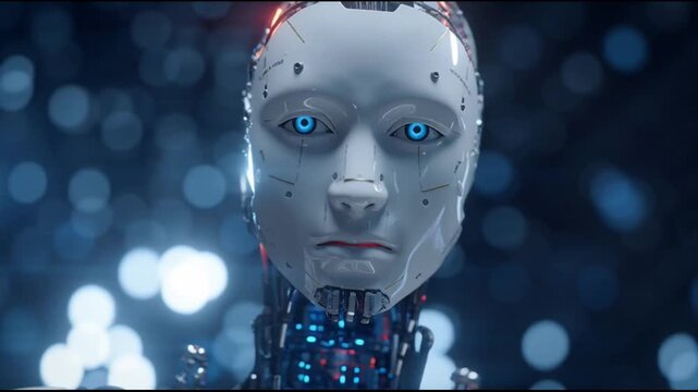 Robot Head with Blue Eyes Technology.