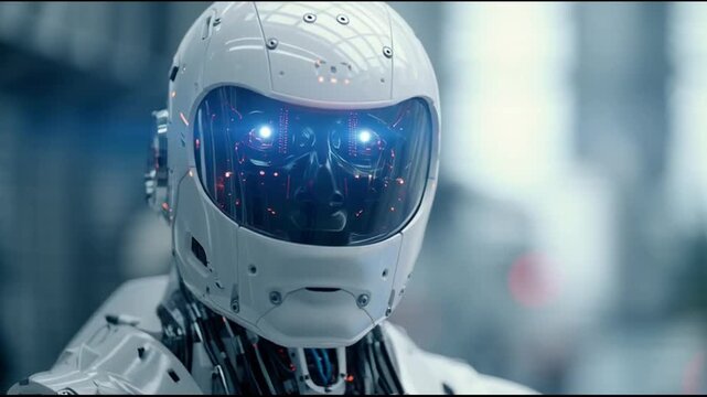 Robot with futuristic metallic design.